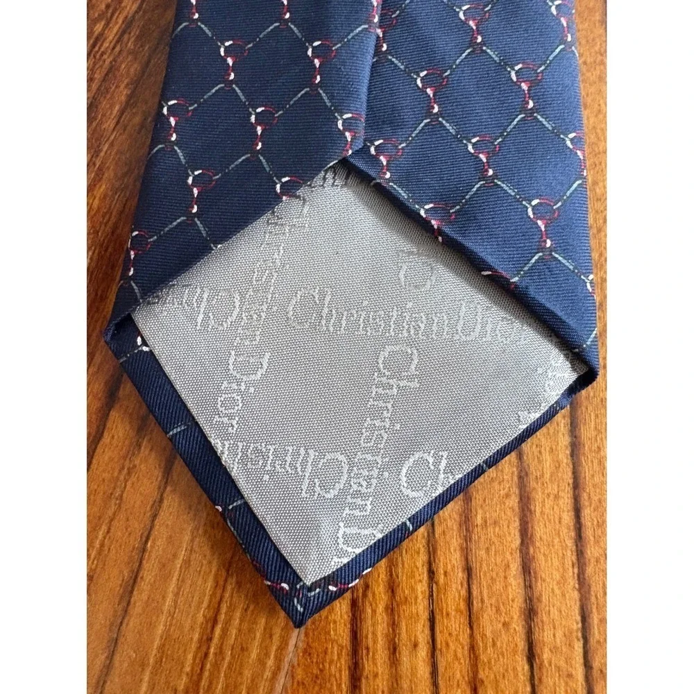 Christian Dior Necktie Mens Blue Silk Patterned Made In USA Italy Fabric